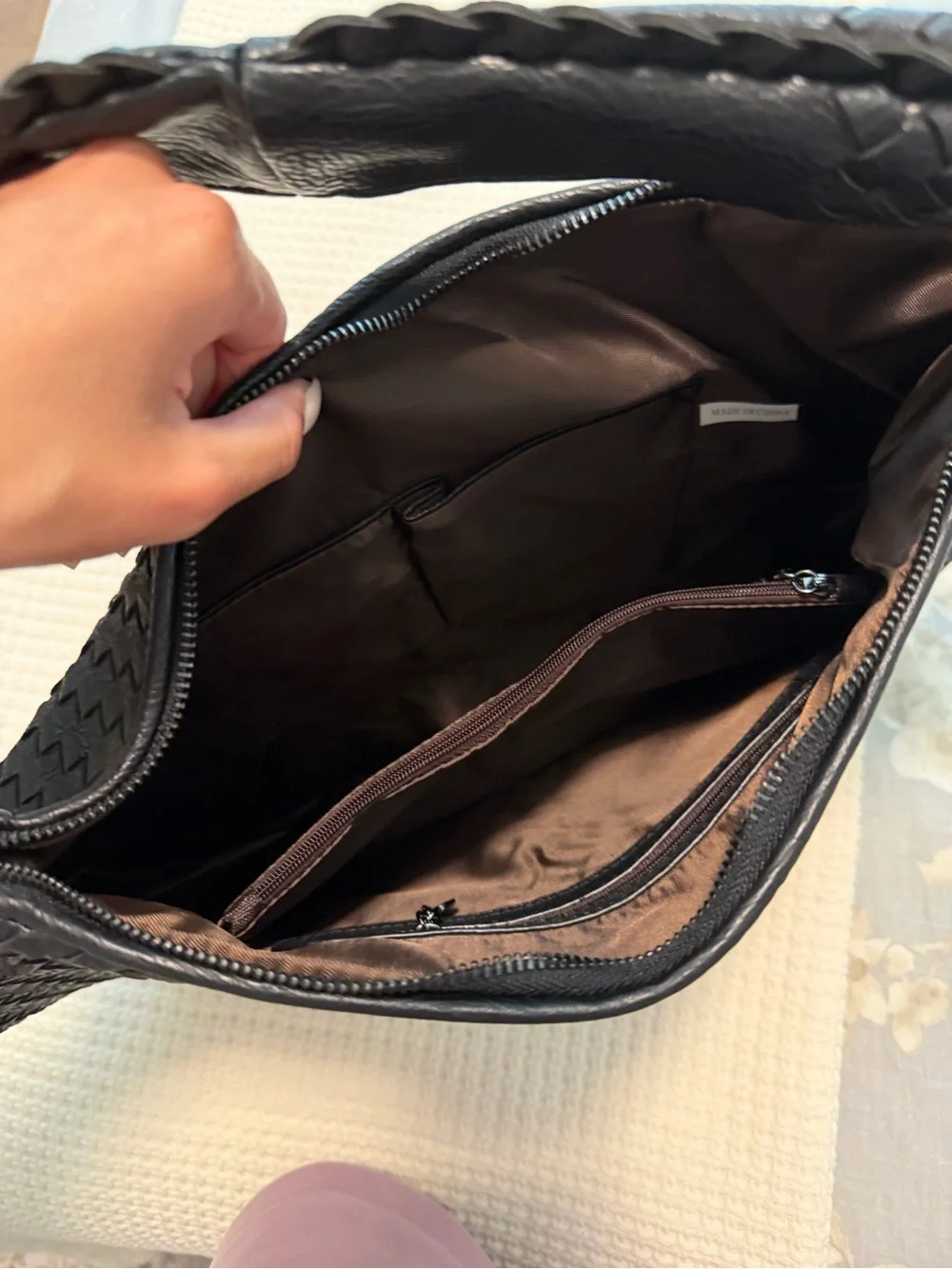 Black Woven Leather Hobo Bag - Women